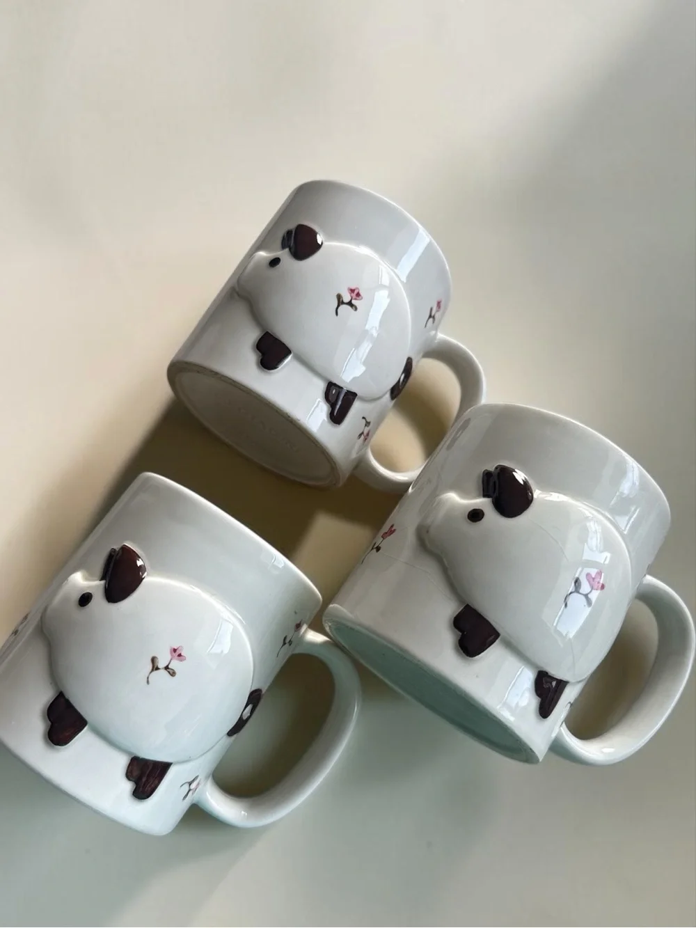 Vintage 70/80s Otagiri Cute Pig & Flower Porcelain Mugs White, Black & Pink